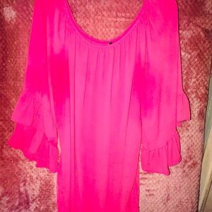 Bright Pink Ruffle Sleeve Tunic Top